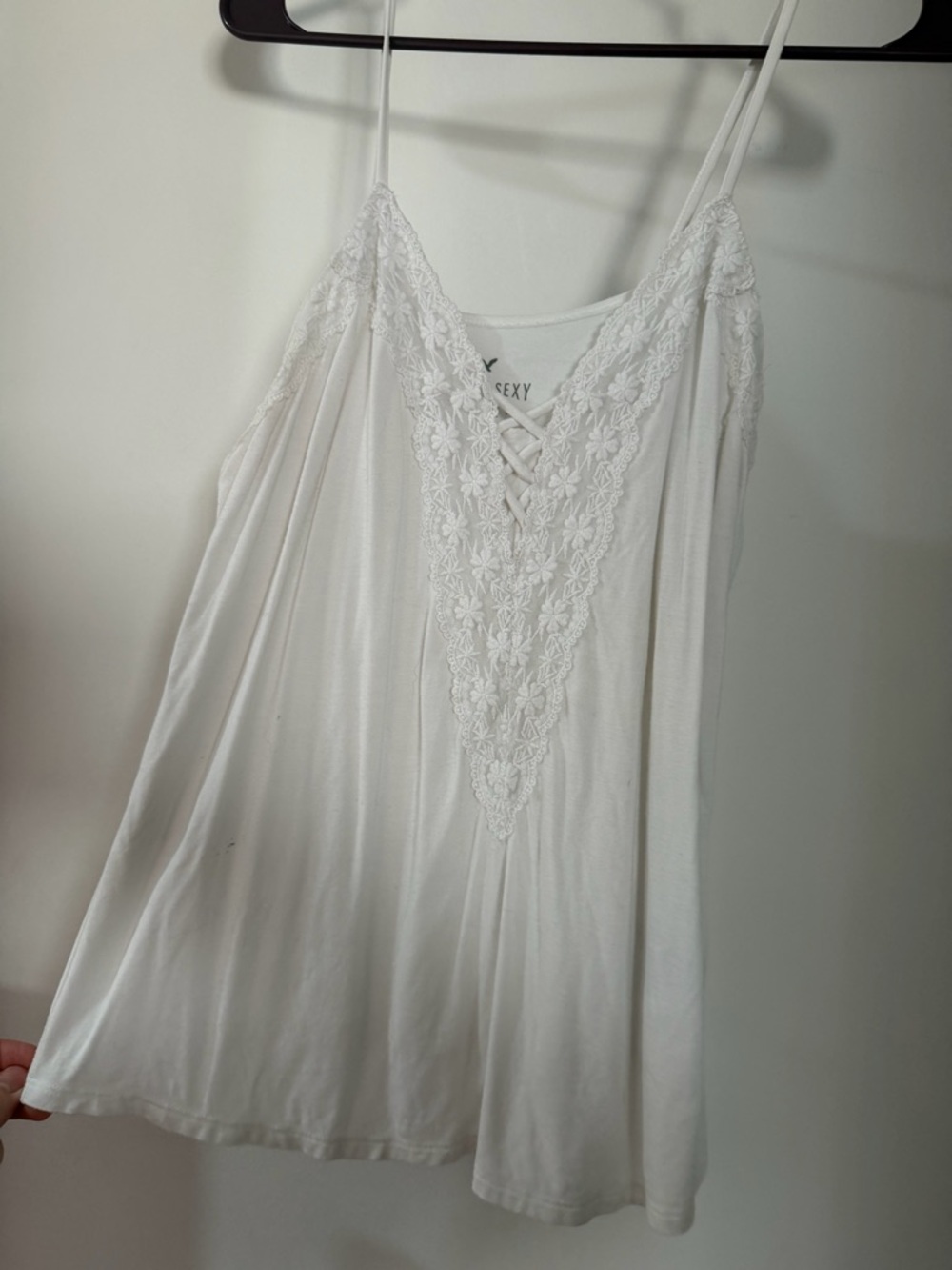 American Eagle Outfitters White Lace-Trim Crisscross Camisole